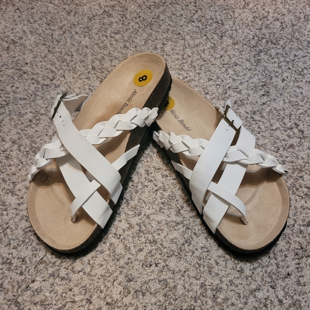 Alexis Bendel white sandals Birkenstock knockoff